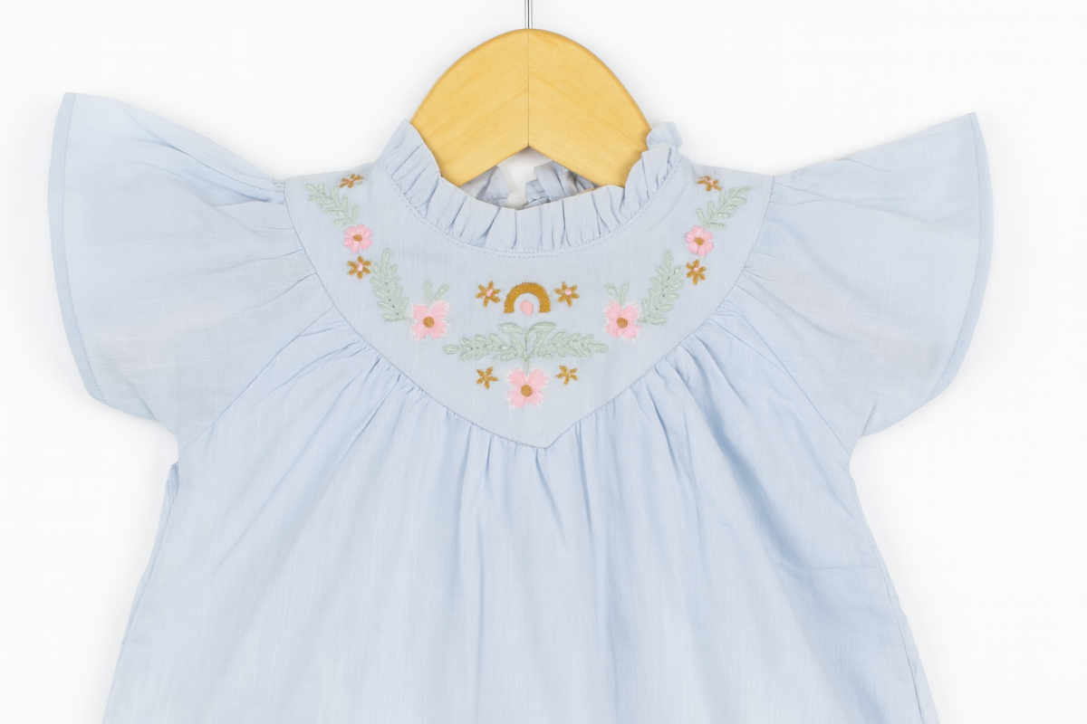 Sky Blue Embroidered Cotton Frock