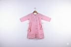 Peach Pink Embroidered Cotton Frock with payjama