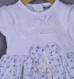 Baby girls white floral cotton frock with bow - side view