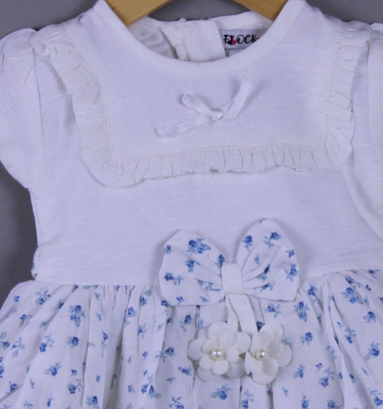 ​Baby Girls White Floral Cotton Frock with Bow