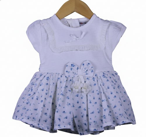 ​Baby Girls White Floral Cotton Frock with Bow