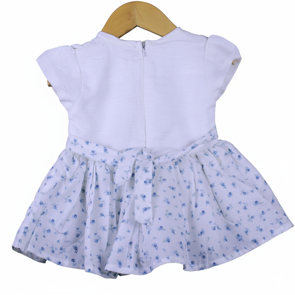 ​Baby Girls White Floral Cotton Frock with Bow