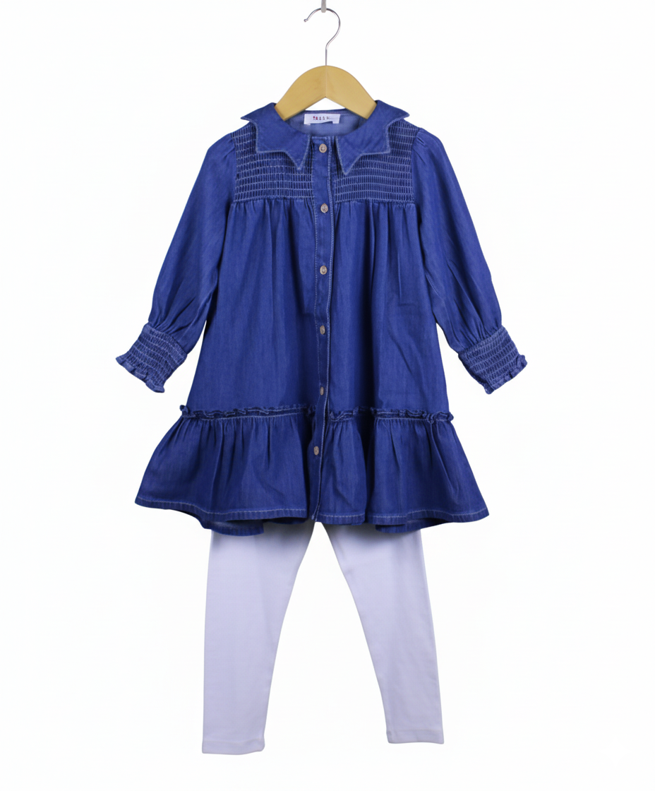 Stylish Denim Dress  2-Piece Casual Outfit Set