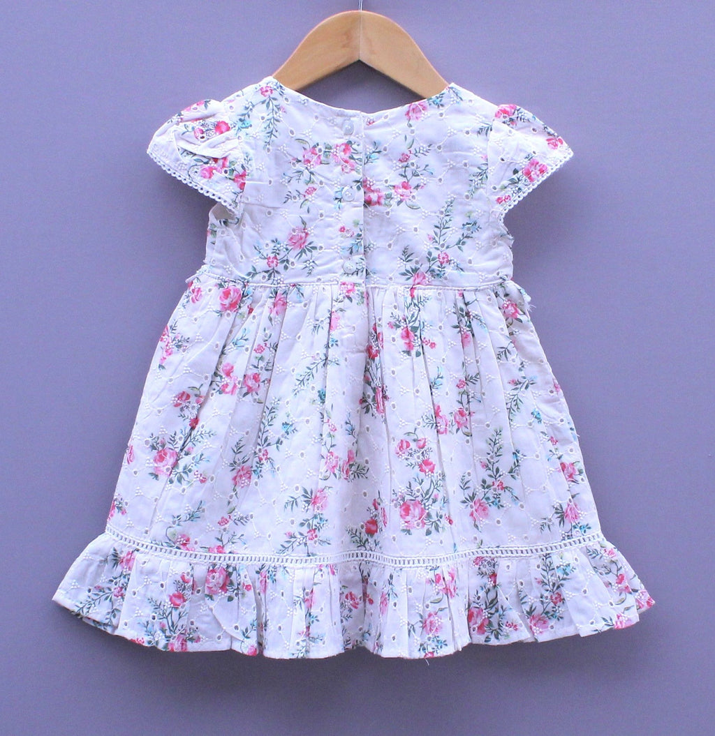 Nut brown Floral Embroidered Cotton Frock