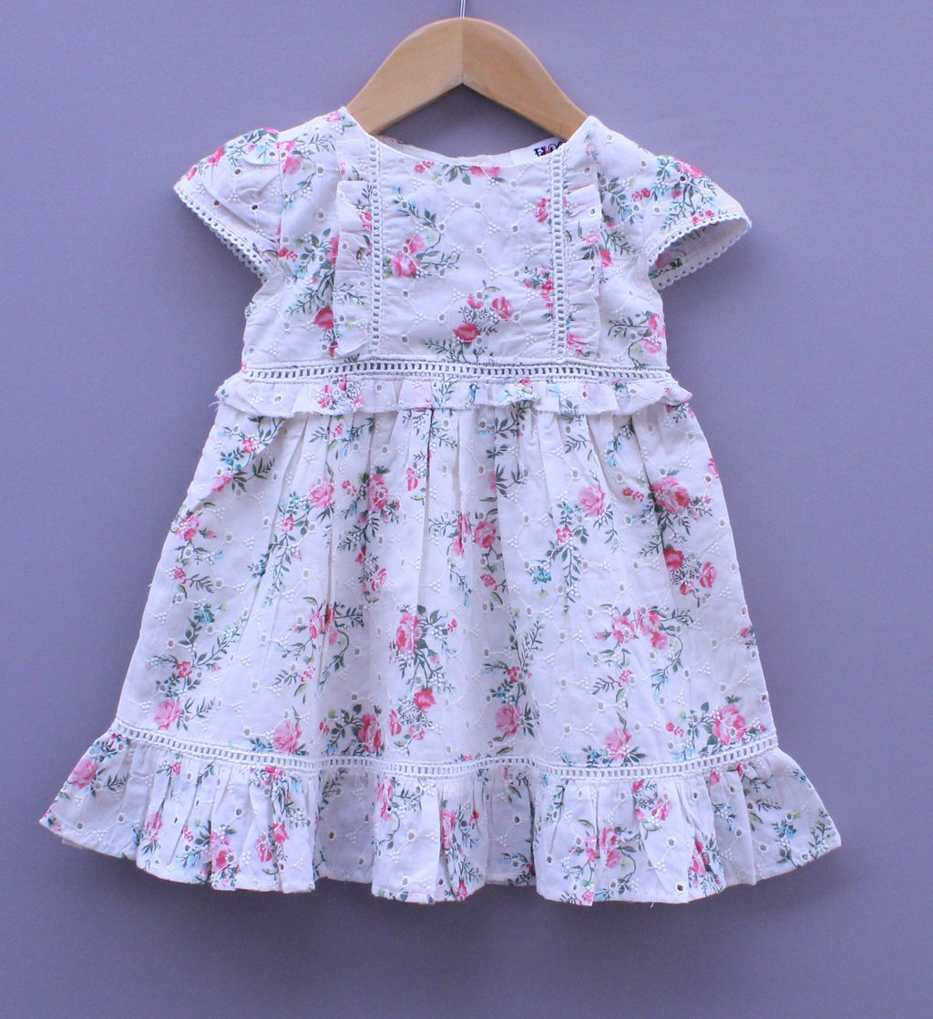 Nut brown Floral Embroidered Cotton Frock