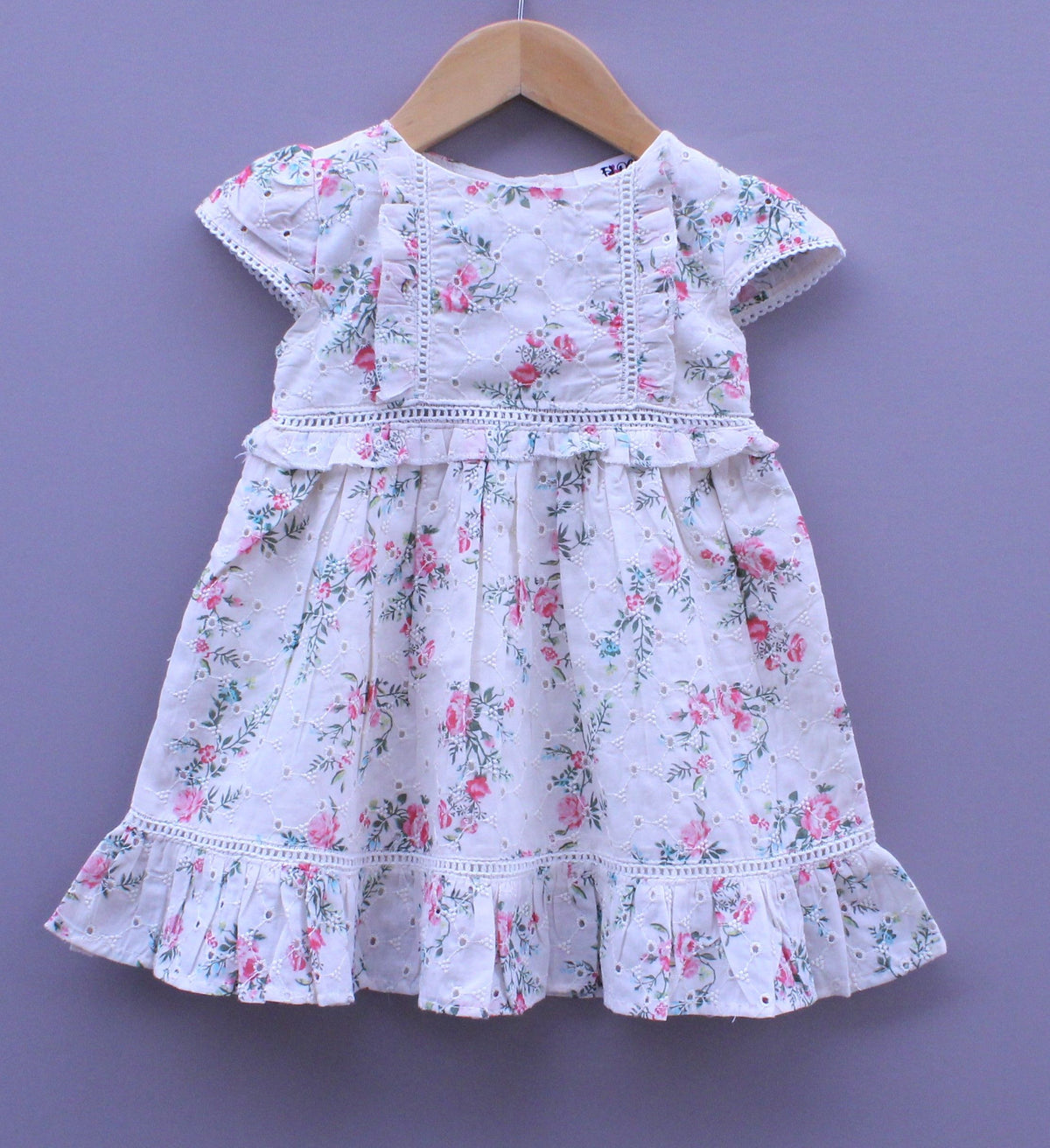 Nut brown Floral Embroidered Cotton Frock