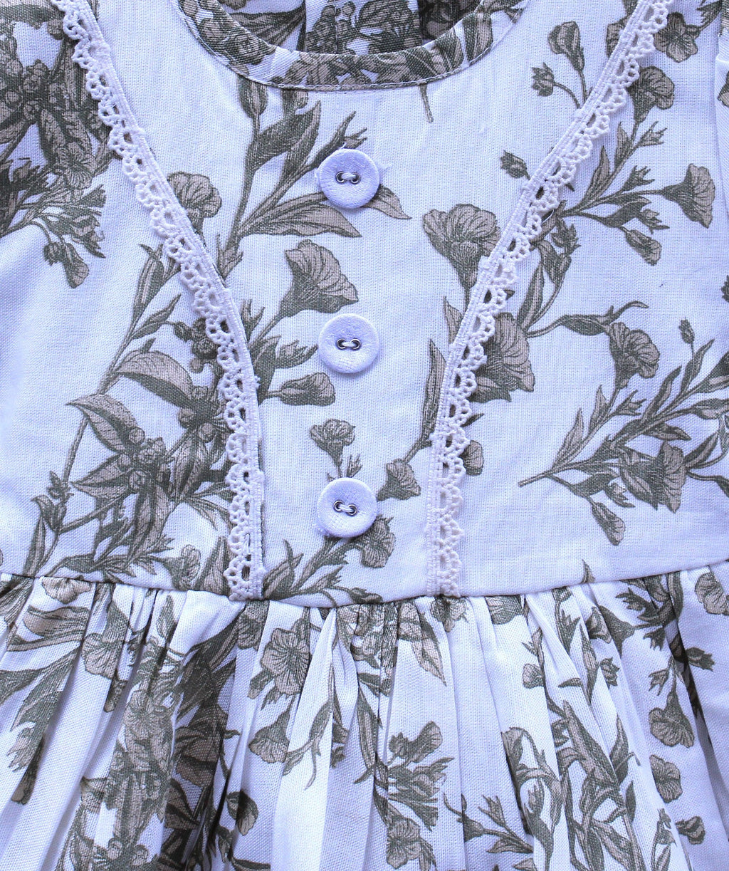 Floral Printed Cotton Frock with Lace Detailing