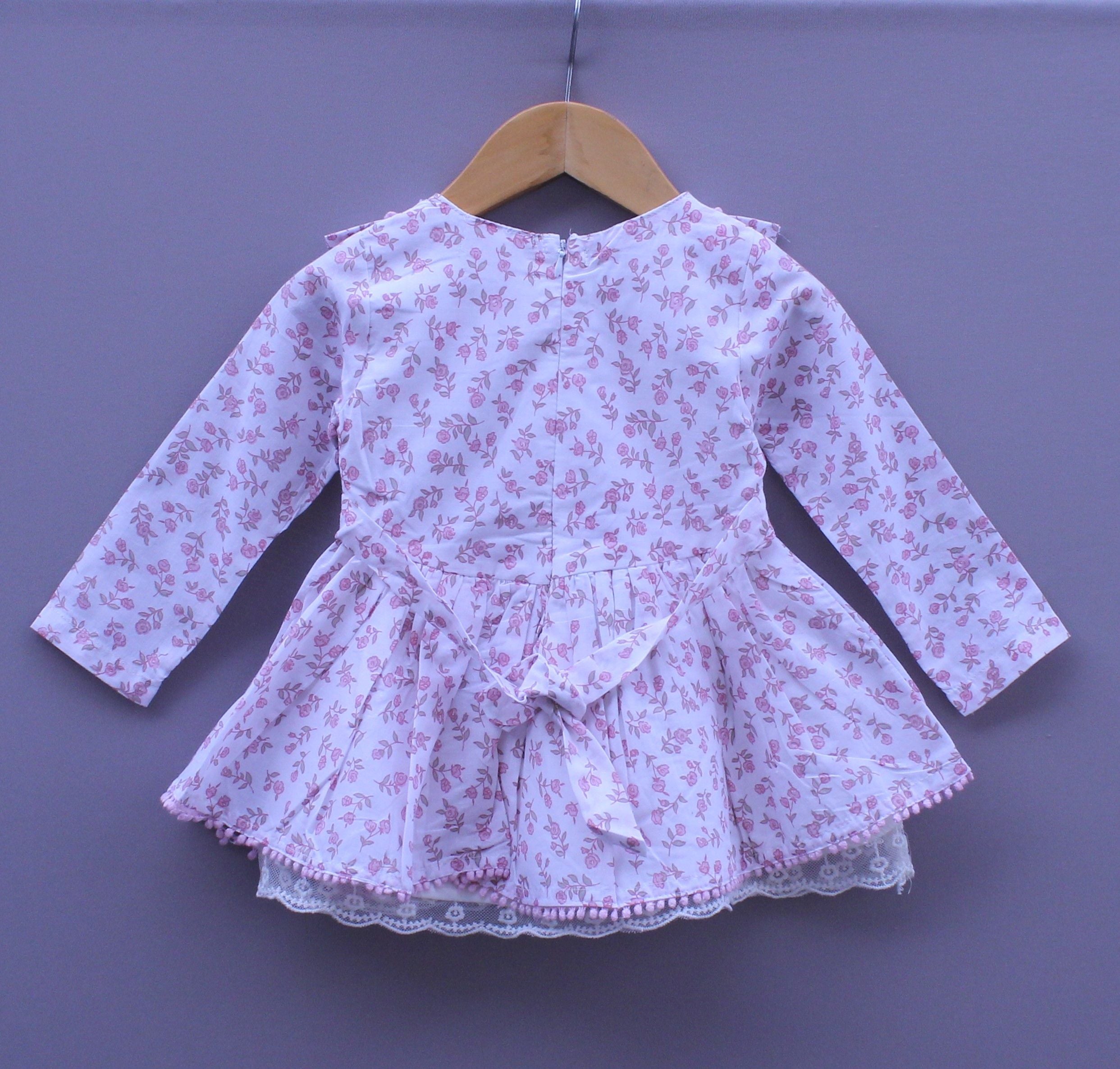 Floral Printed Cotton Frock with Frill Neck