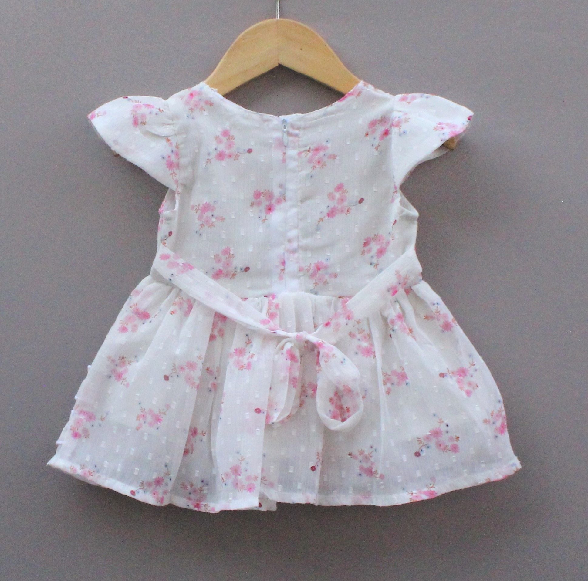 Baby Girls White Floral with Ruffle Hem & Button Detailing