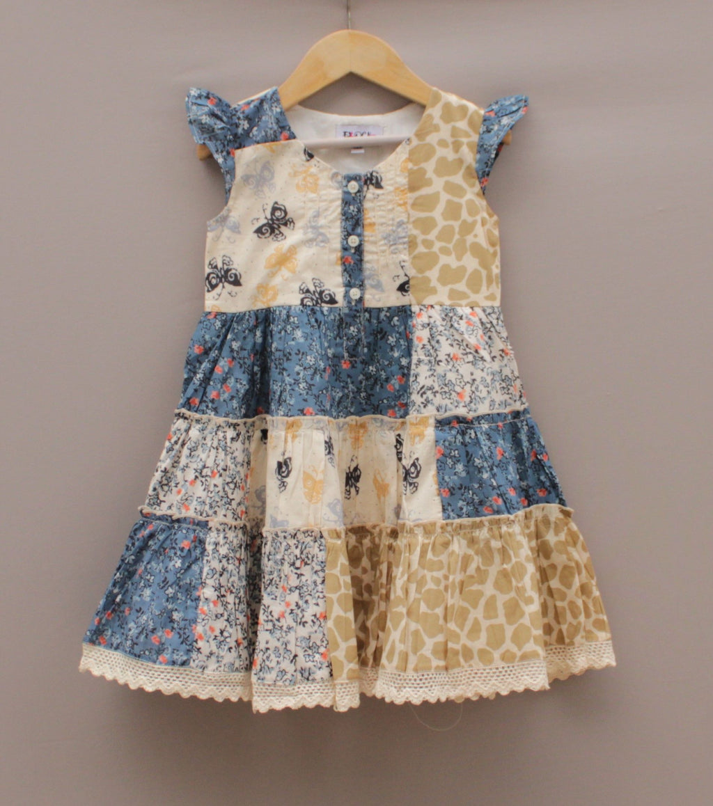 Multi-Print Cotton Frock – Butterfly & Floral Patchwork Design