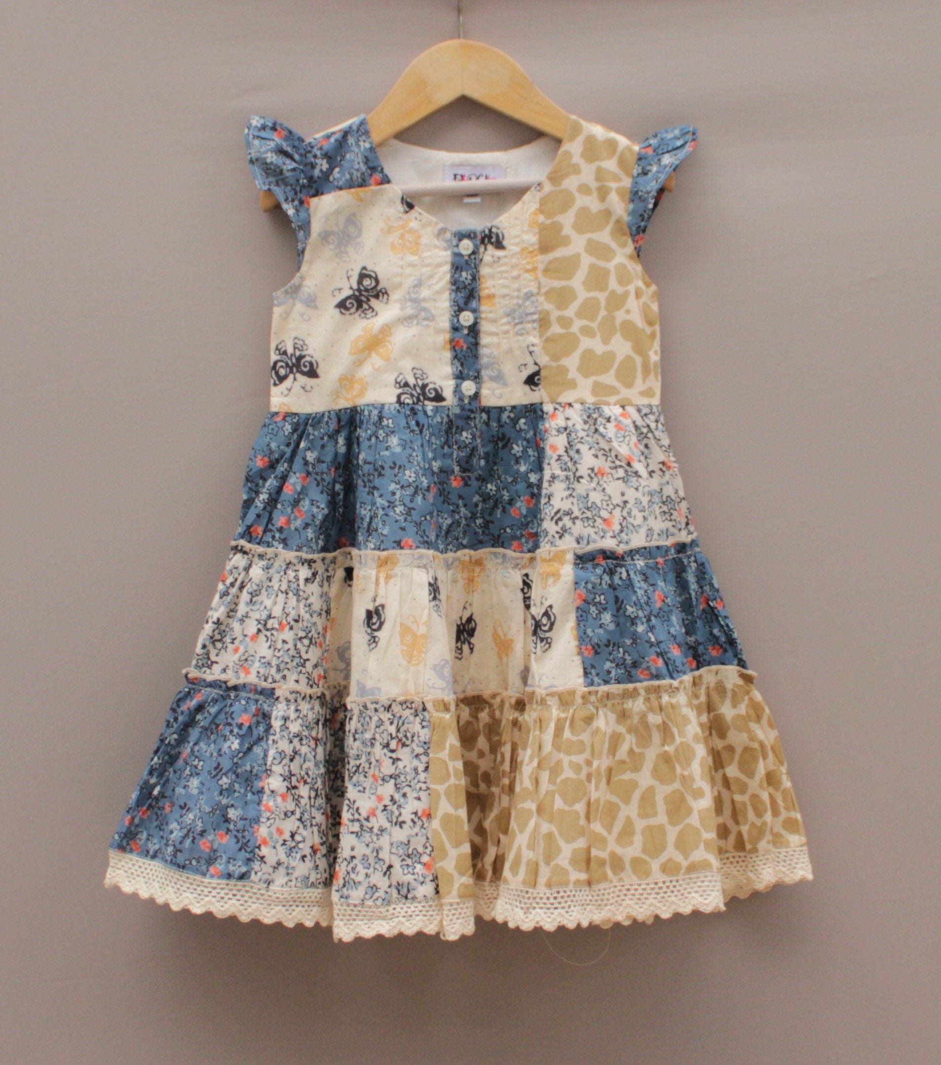 Multi-Print Cotton Frock – Butterfly & Floral Patchwork Design