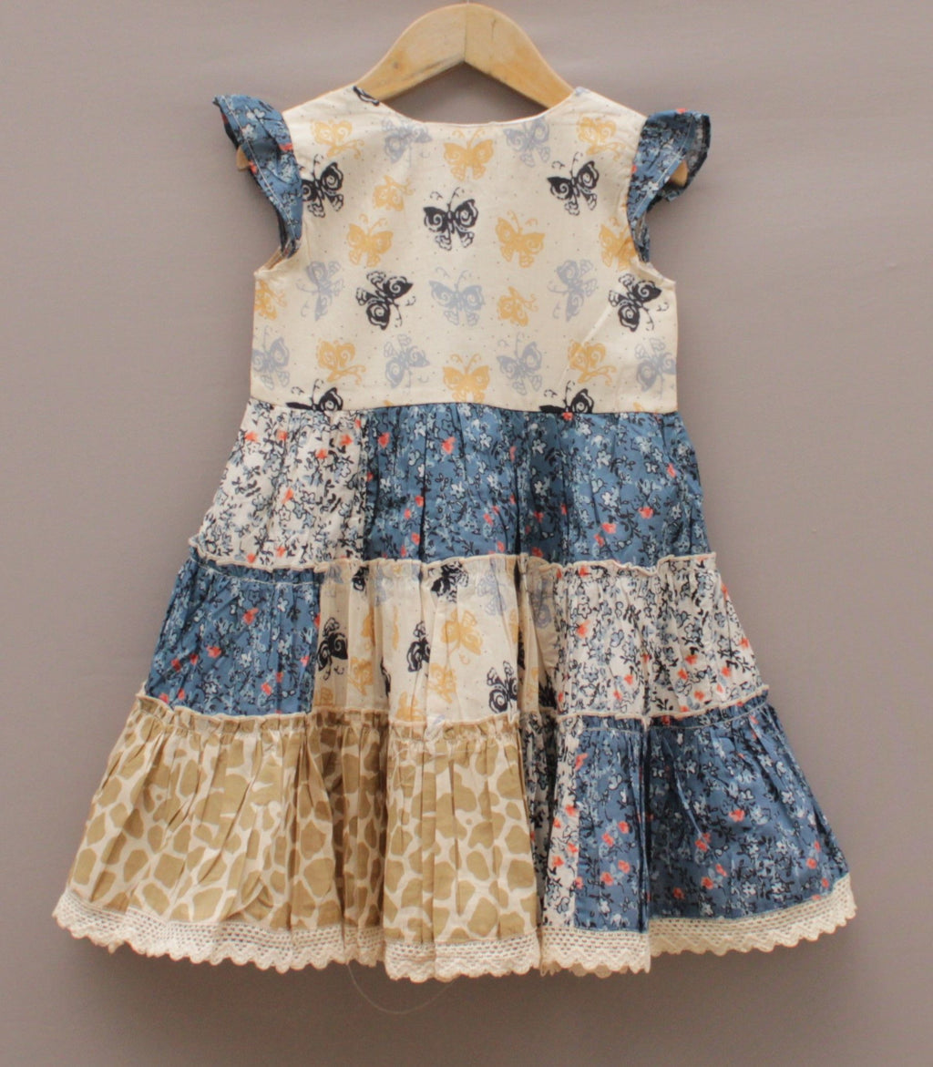 Multi-Print Cotton Frock – Butterfly & Floral Patchwork Design