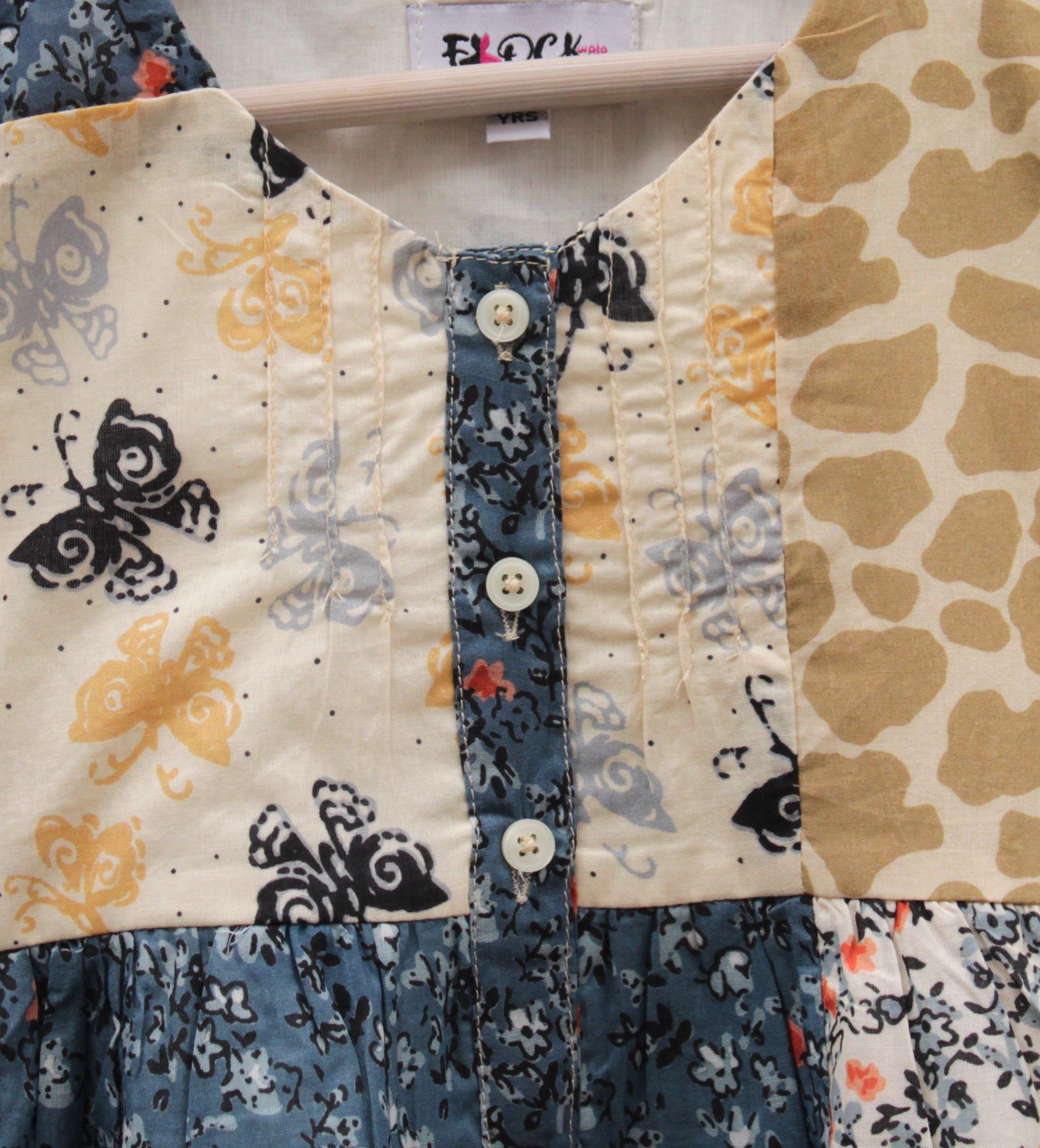 Multi-Print Cotton Frock – Butterfly & Floral Patchwork Design
