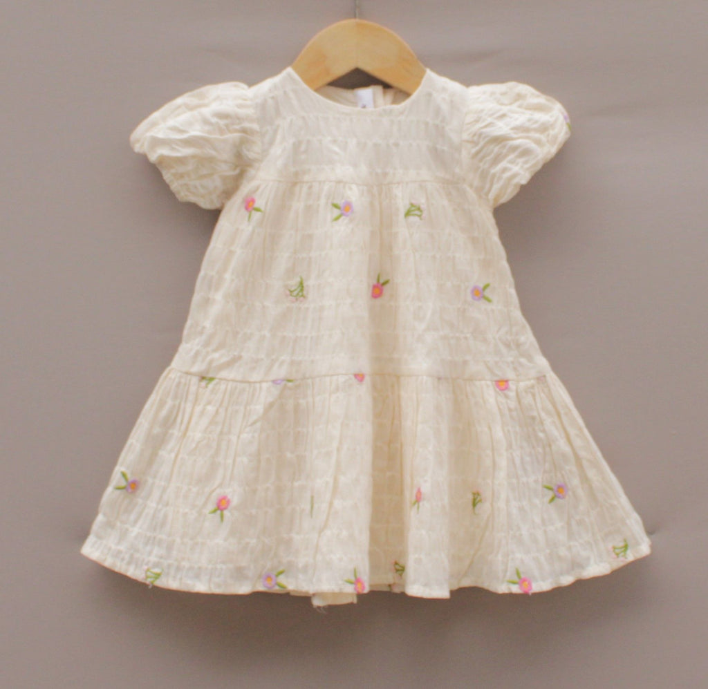 Girls’ Cream Embroidered Cotton Frock