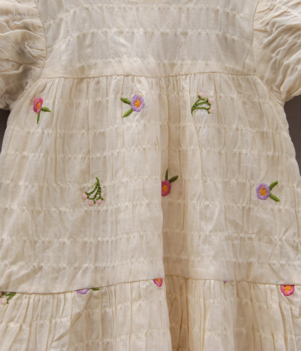 Girls’ Cream Embroidered Cotton Frock