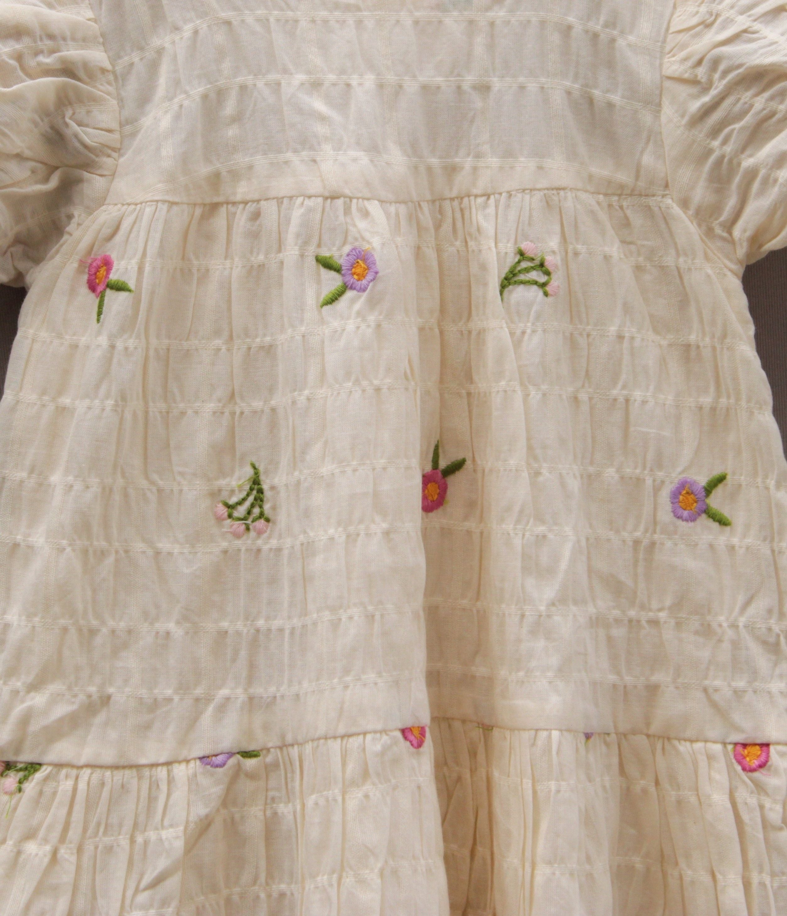 Girls’ Cream Embroidered Cotton Frock