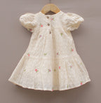 Girls’ Cream Embroidered Cotton Frock