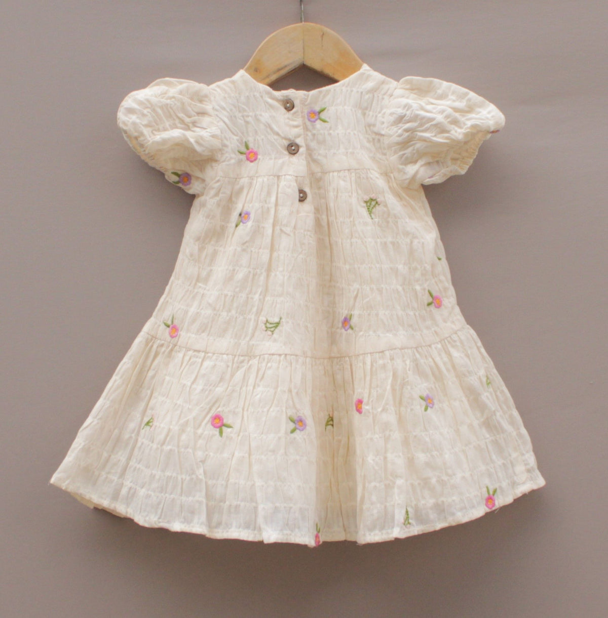 Girls’ Cream Embroidered Cotton Frock