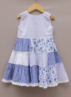 Blue & White Floral Patchwork Cotton Frock