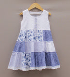 Blue & White Floral Patchwork Cotton Frock