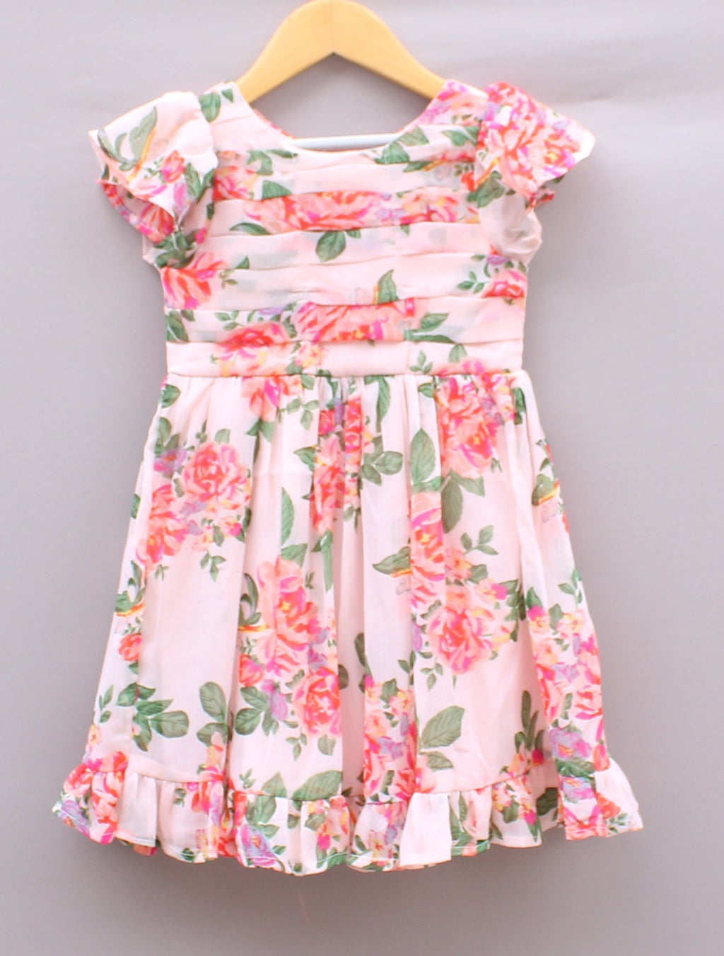 Girls’ Pink Floral Chiffon Frock