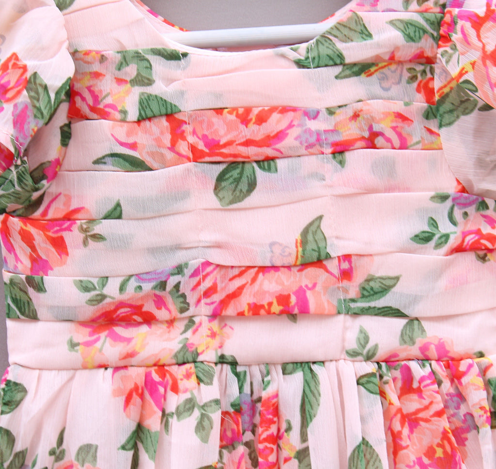 Girls’ Pink Floral Chiffon Frock
