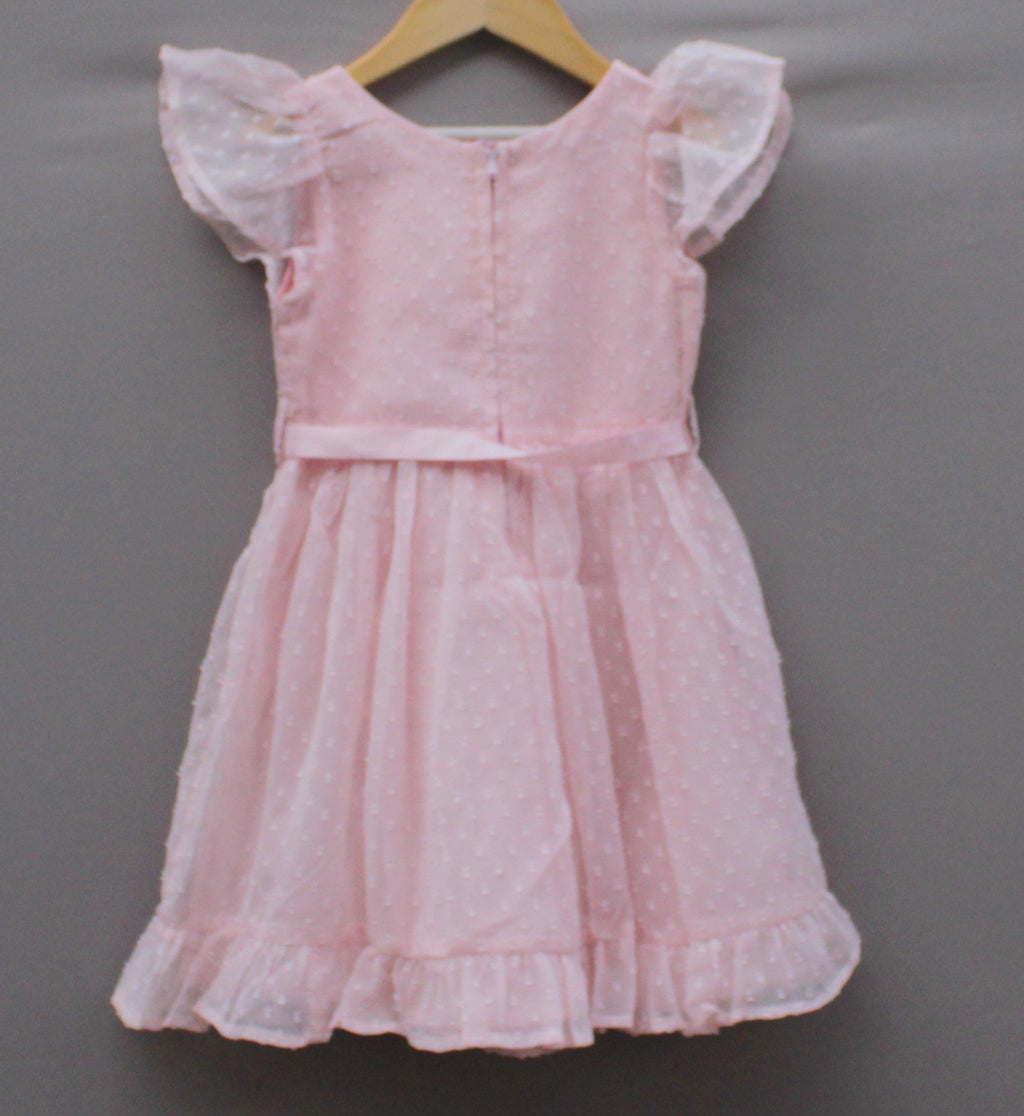 Girls’ Pink Embroidered Organza Frock