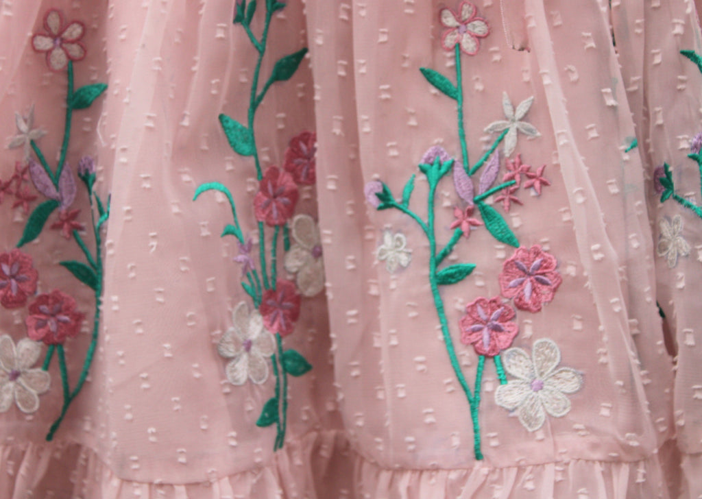 Girls’ Pink Embroidered Organza Frock