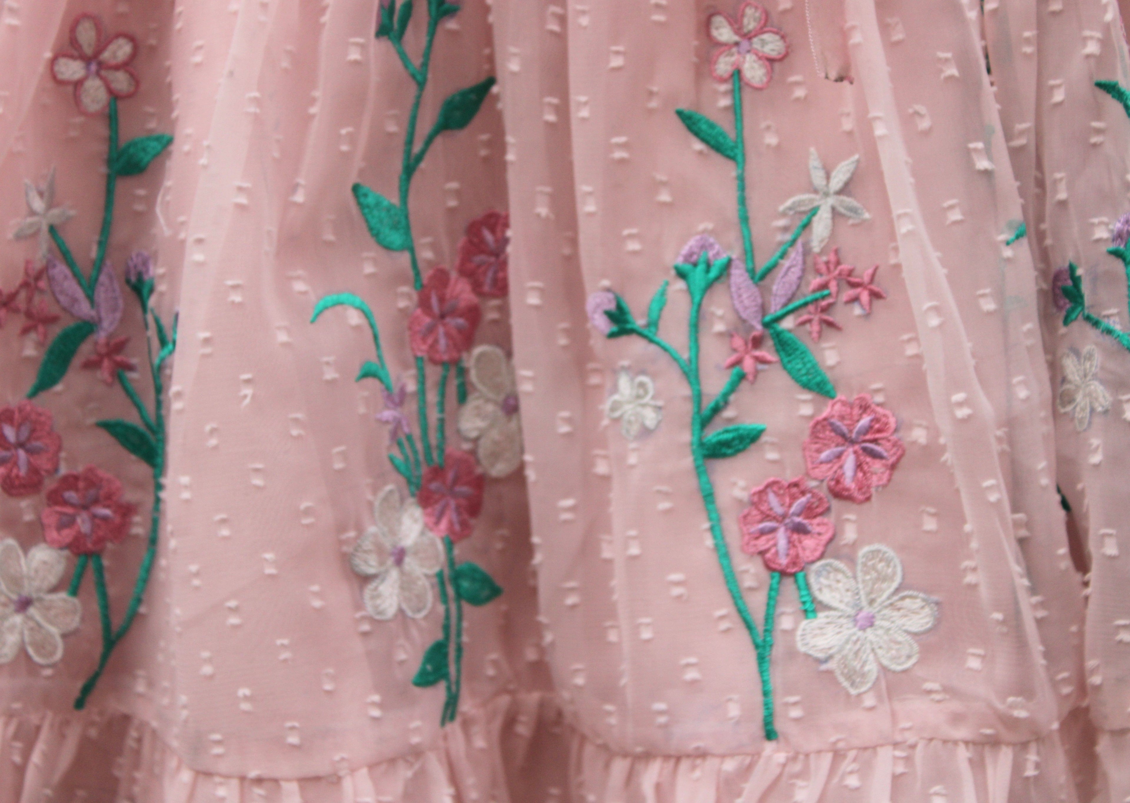 Girls’ Pink Embroidered Organza Frock