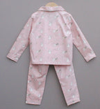 Pink Printed Cotton Night Suit for Girls