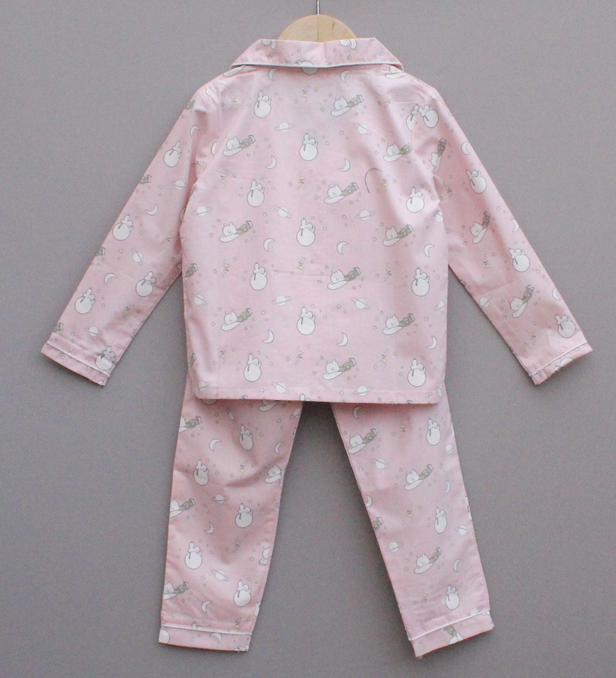 Pink Printed Cotton Night Suit for Girls