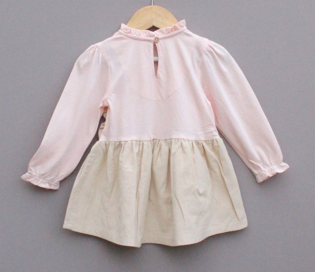Beige Dungaree with Pink Top and Floral Embroidery for Girls