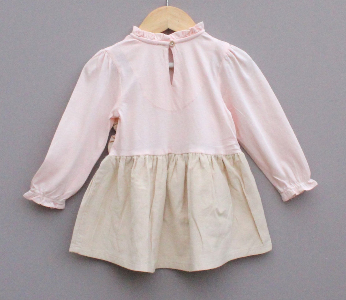 Beige Dungaree with Pink Top and Floral Embroidery for Girls