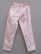 Pink Printed Cotton Night Suit for Girls