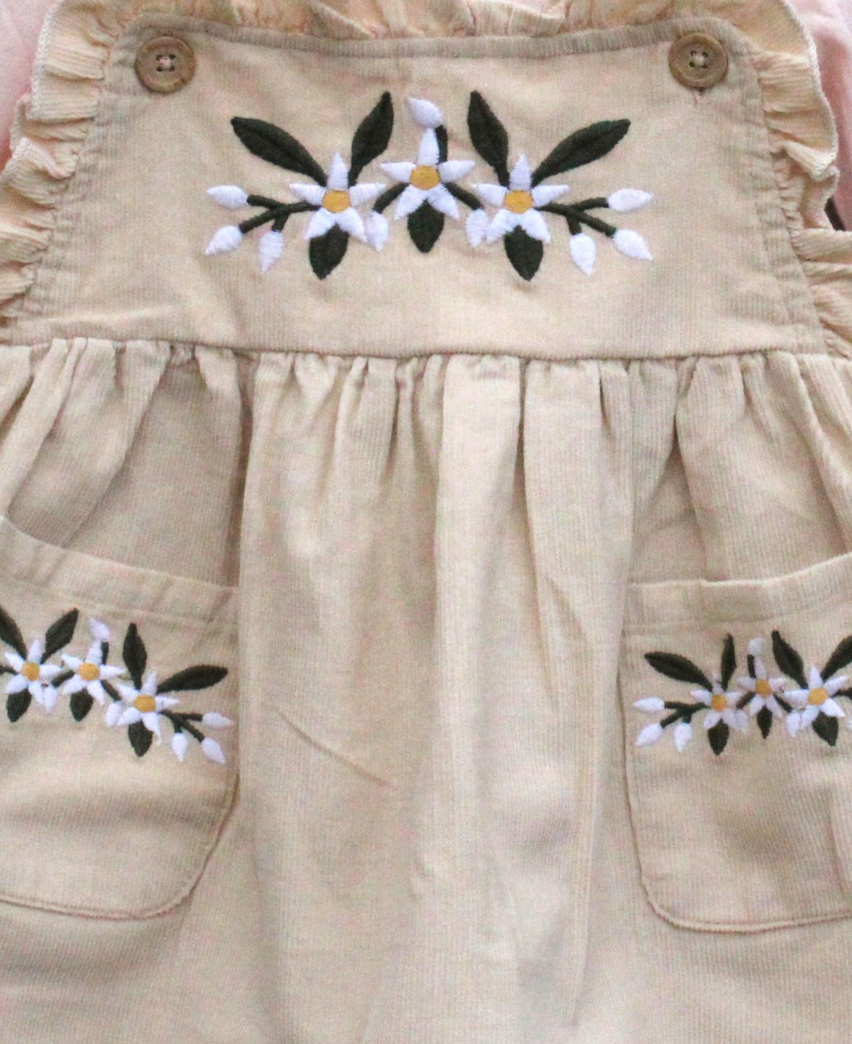 Beige Dungaree with Pink Top and Floral Embroidery for Girls