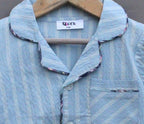 Light Blue Striped Cotton Night Suit for girls