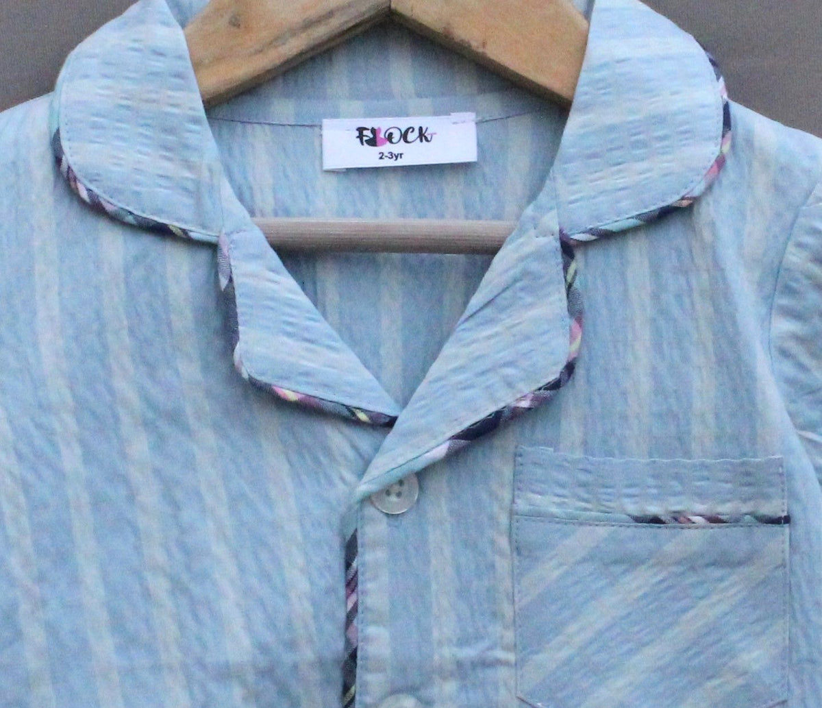 Light Blue Striped Cotton Night Suit for girls