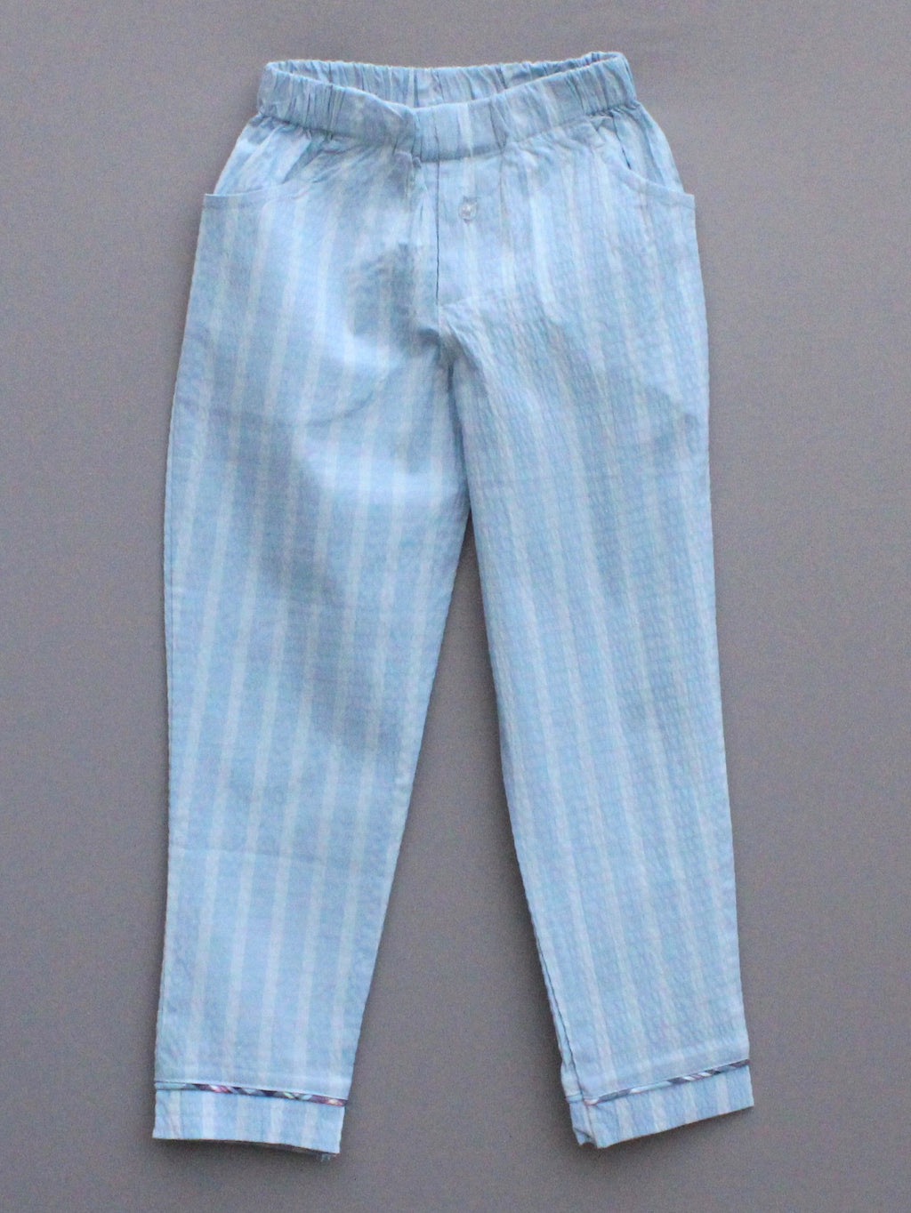 Light Blue Striped Cotton Night Suit for girls