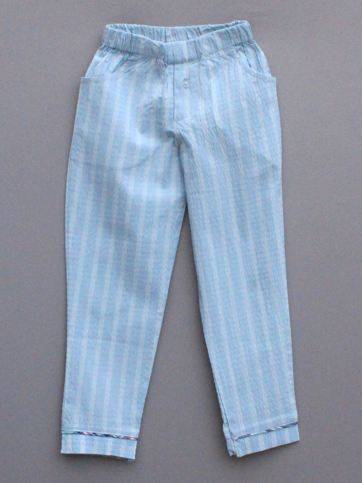 Light Blue Striped Cotton Night Suit for girls