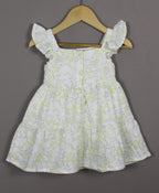 Girls Yellow Floral Cotton Smocked Dress