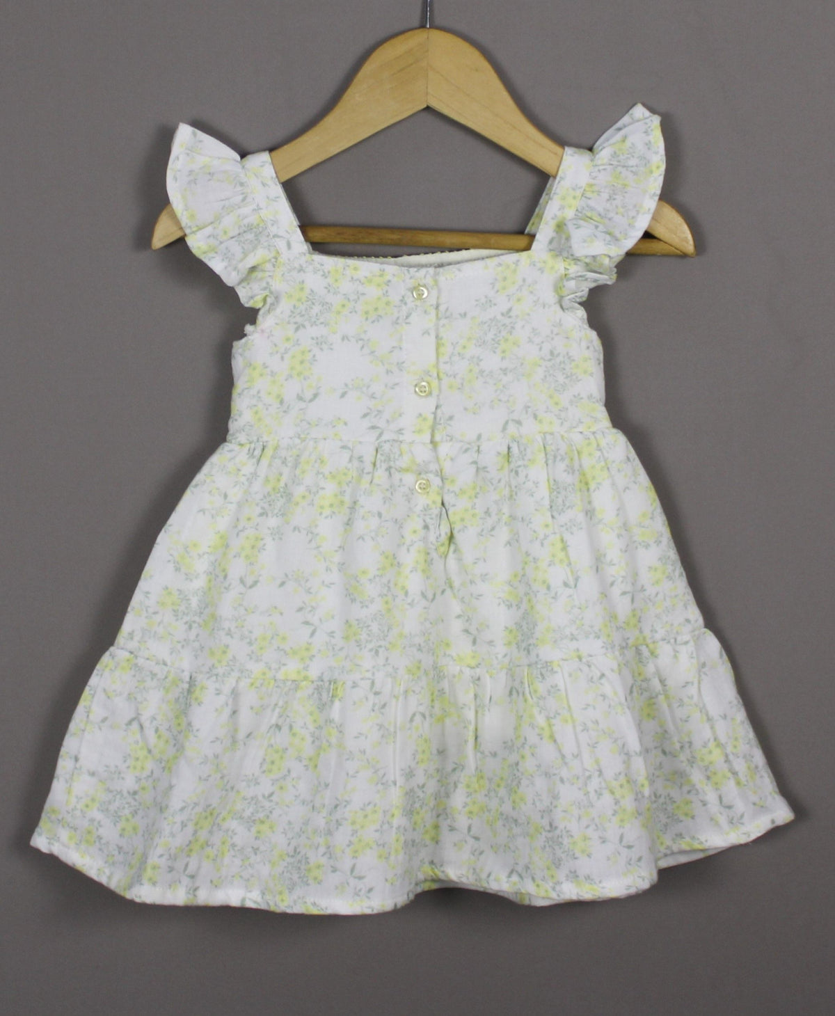 Girls Yellow Floral Cotton Smocked Dress