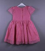 Girls Pink Embroidered Net Dress