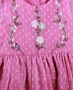 Girls Pink Embroidered Net Dress