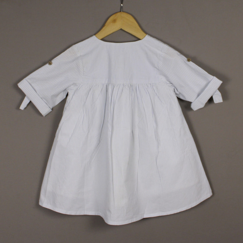 Light Blue Striped Cotton Dress – Embroidered Button-Down Frock