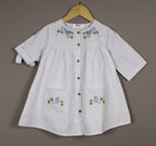 Light Blue Striped Cotton Dress – Embroidered Button-Down Frock