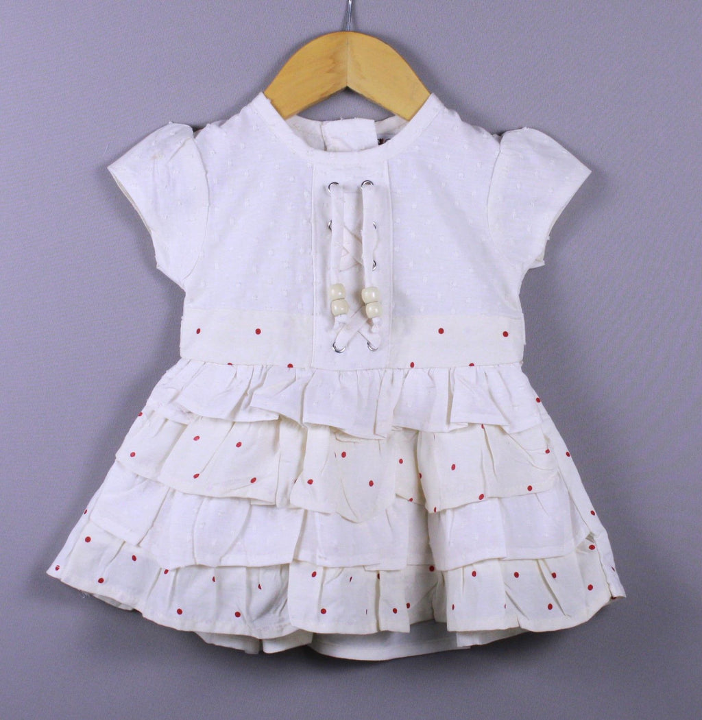 Layered Ruffle Cotton Frock with Bead Detailing for Girls
