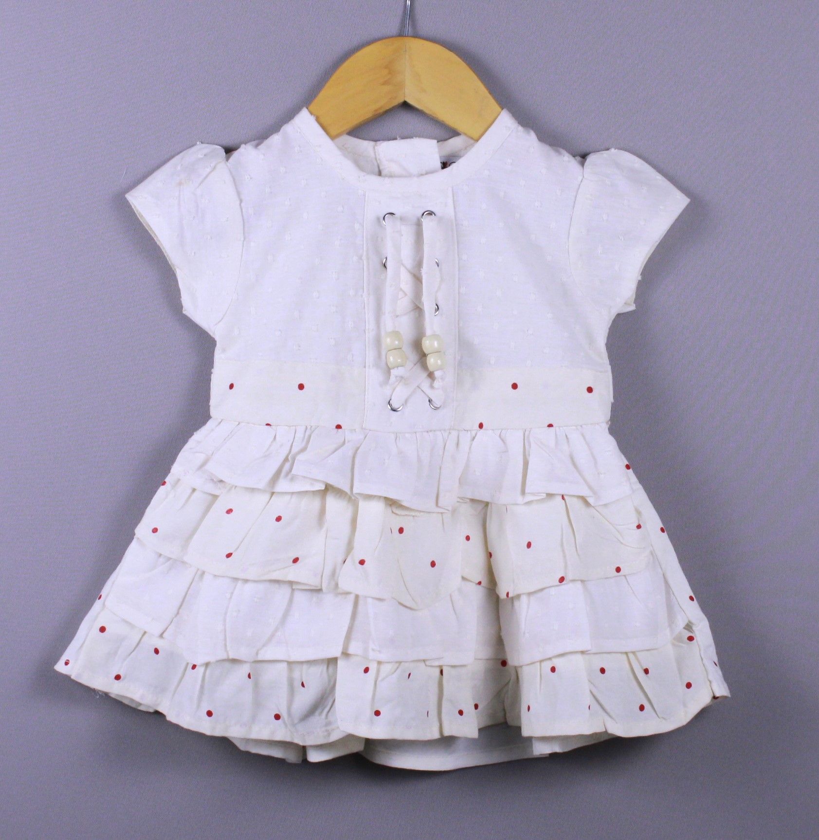 Layered Ruffle Cotton Frock with Bead Detailing for Girls