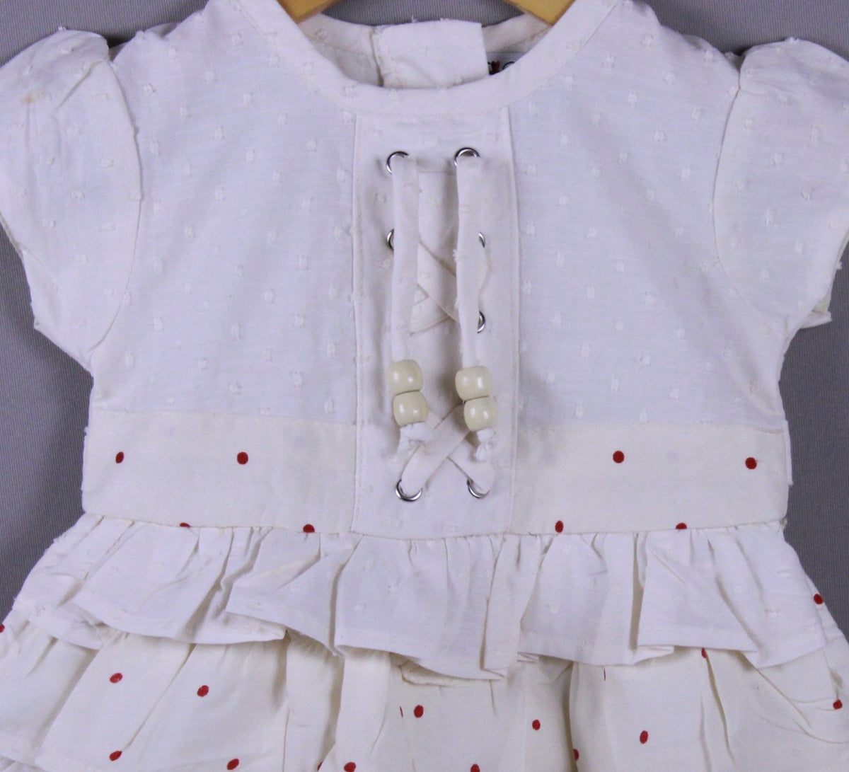Layered Ruffle Cotton Frock with Bead Detailing for Girls