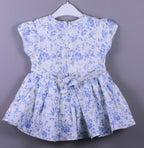 Blue Floral Printed Cotton Frock with Lace Detailing