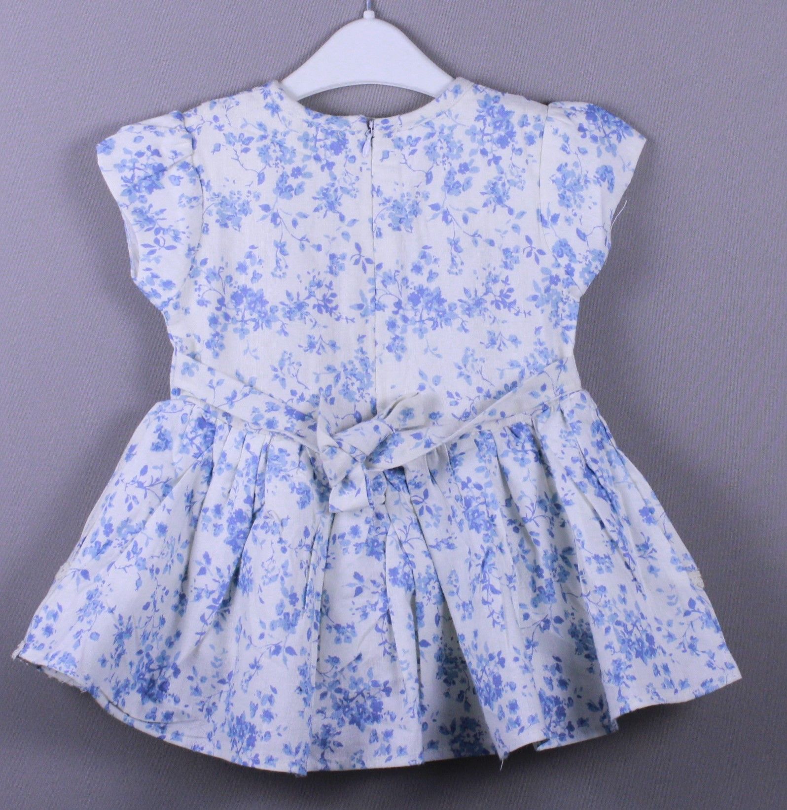 Blue Floral Printed Cotton Frock with Lace Detailing